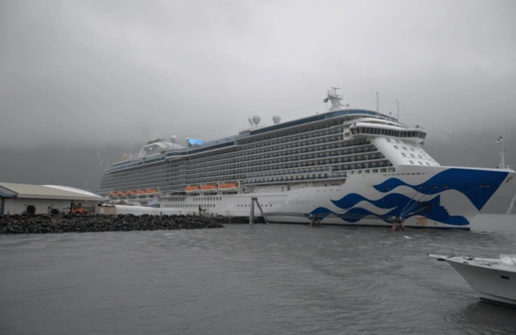 Cruise ship docked at Whittier Alaska cruise port